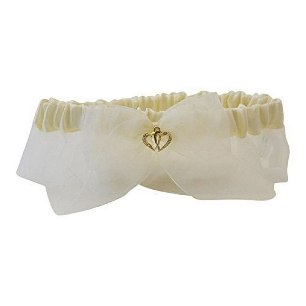 Womens Bridal Wedding Faux Rhinestone Hearts Organza Satin Bow Garter